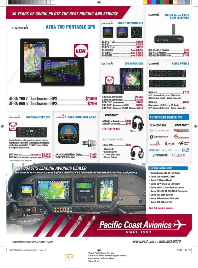 Avionics ad page with cockpit and GPS